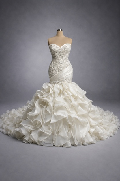 Luxury Strapless Mermaid Wedding Dress with Ruffle