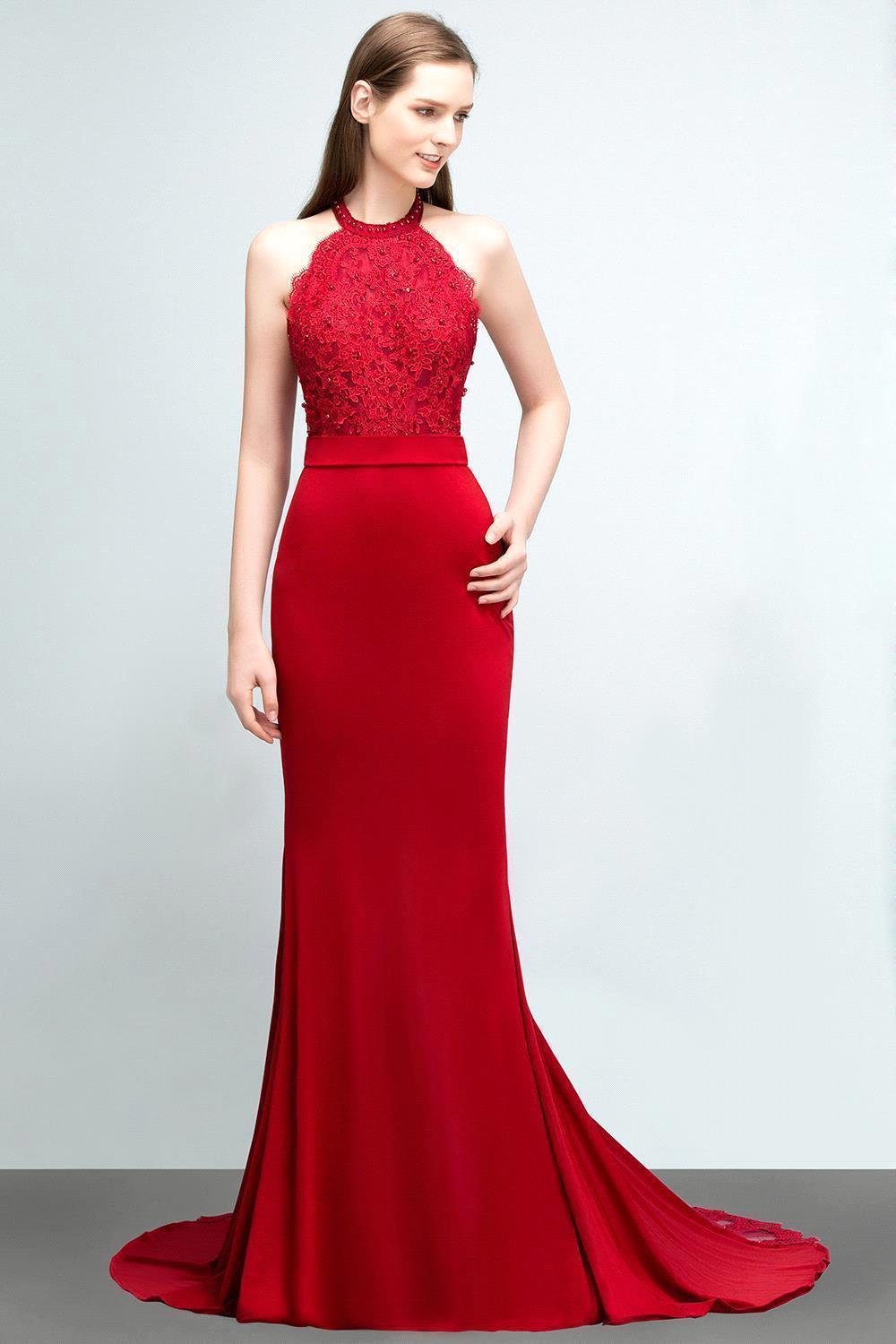 Mermaid Charmeuse Lace Halter Sleeveless Floor-Length Bridesmaid Dresses with Sash