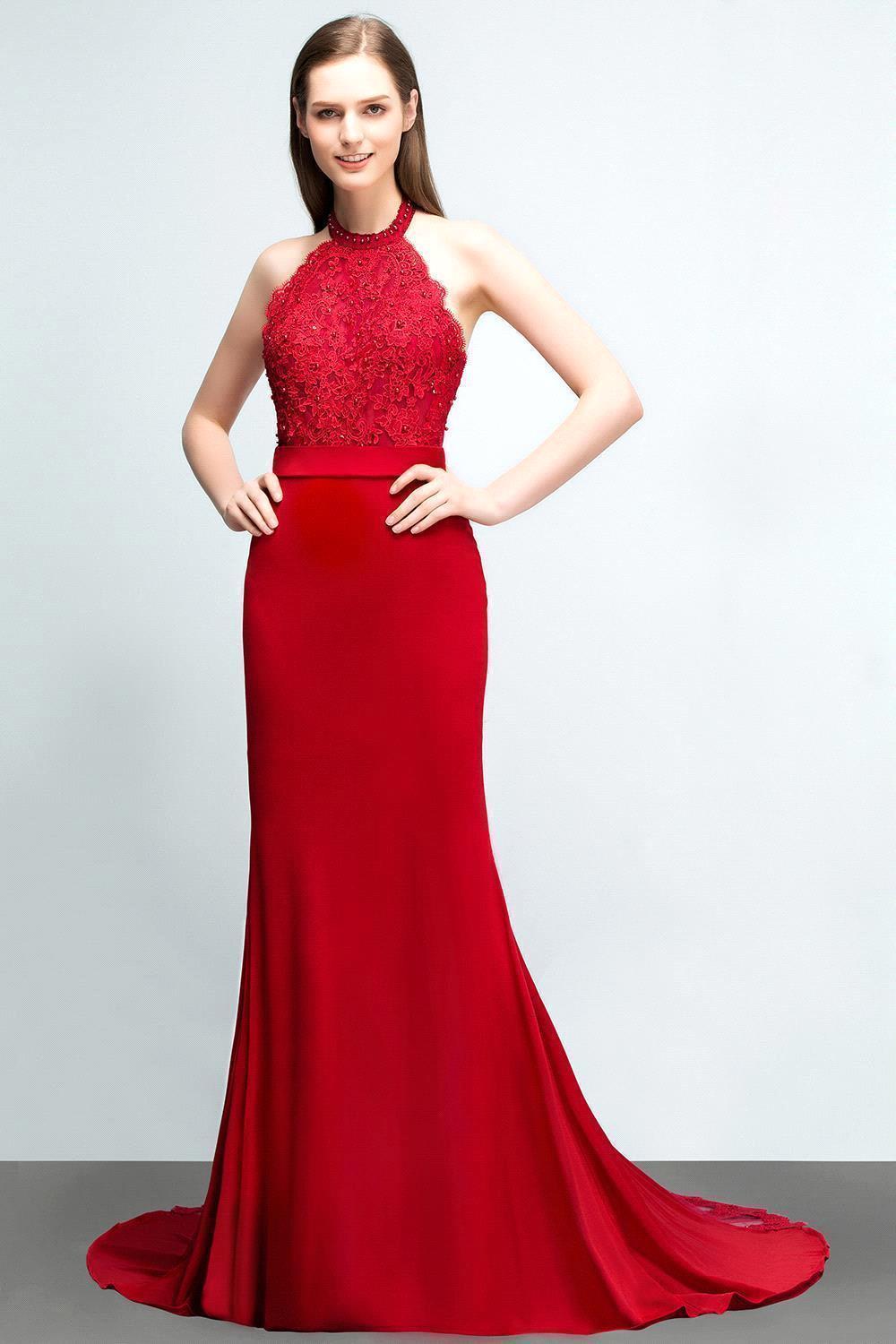 Mermaid Charmeuse Lace Halter Sleeveless Floor-Length Bridesmaid Dresses with Sash