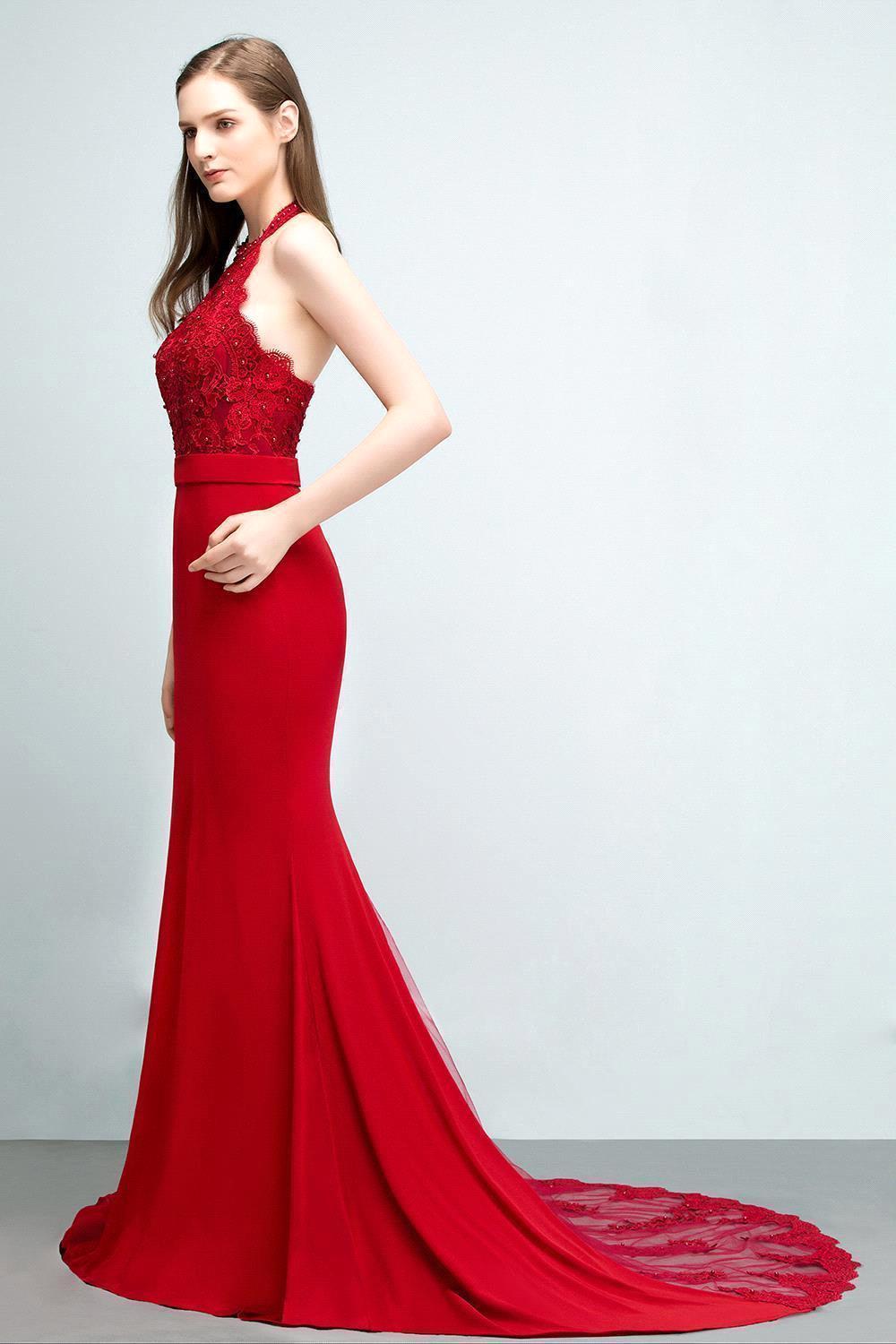 Mermaid Charmeuse Lace Halter Sleeveless Floor-Length Bridesmaid Dresses with Sash