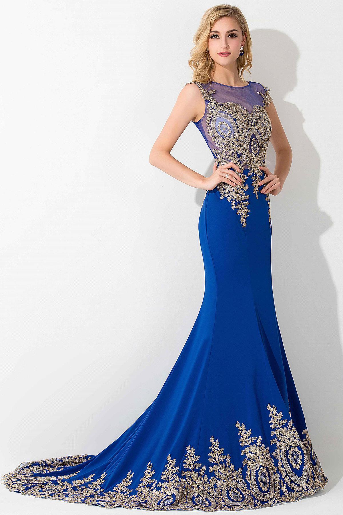 Mermaid Chiffon Scoop Sleeveless Court Train Evening Dress with Appliques