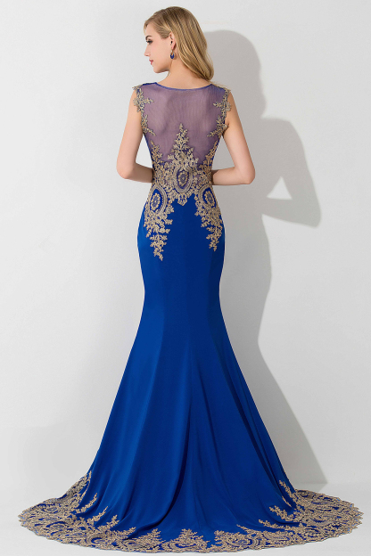 Mermaid Chiffon Scoop Sleeveless Court Train Evening Dress with Appliques