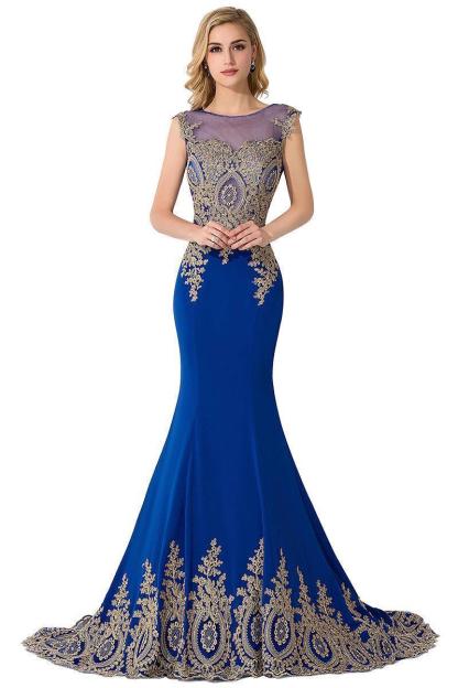 Mermaid Chiffon Scoop Sleeveless Court Train Evening Dress with Appliques