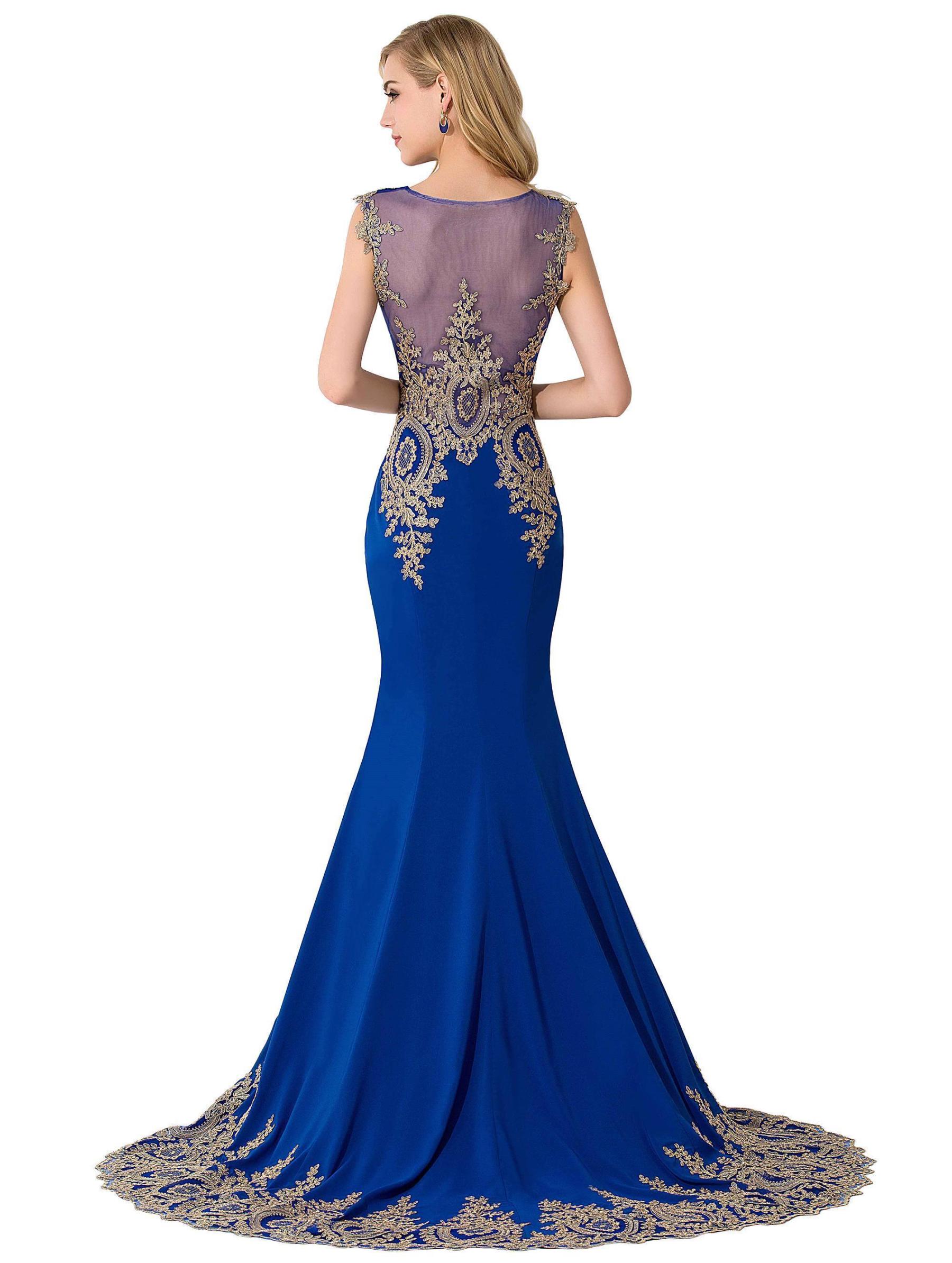 Mermaid Chiffon Scoop Sleeveless Court Train Evening Dress with Appliques