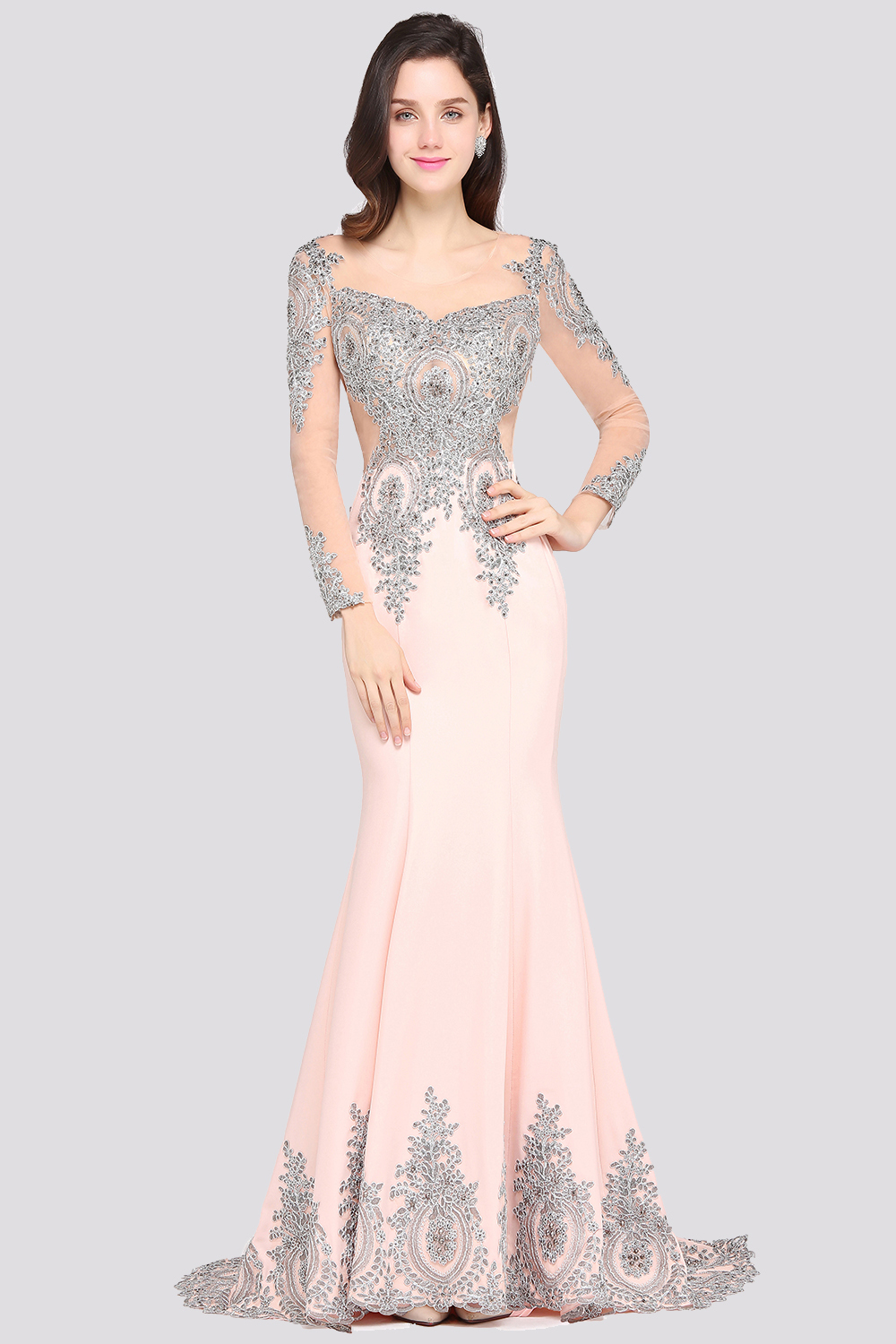 Mermaid Long Sleeves Appliques Beads Wedding Guest Dresses
