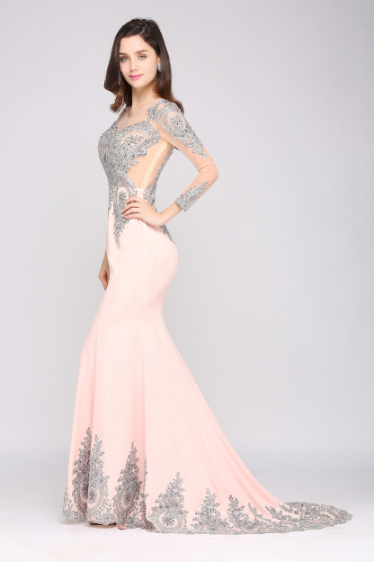 Mermaid Long Sleeves Appliques Beads Wedding Guest Dresses