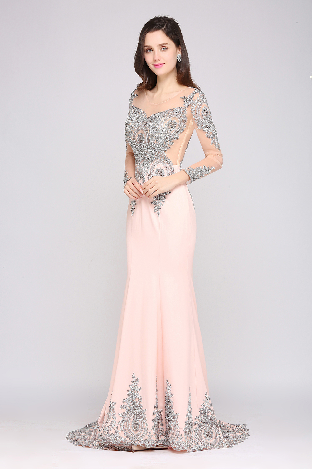 Mermaid Long Sleeves Appliques Beads Wedding Guest Dresses