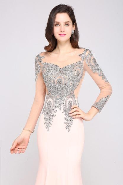 Mermaid Long Sleeves Appliques Beads Wedding Guest Dresses