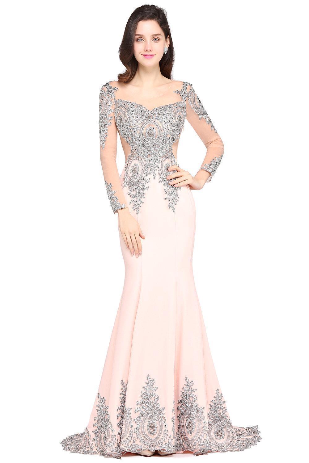 Mermaid Long Sleeves Appliques Beads Wedding Guest Dresses