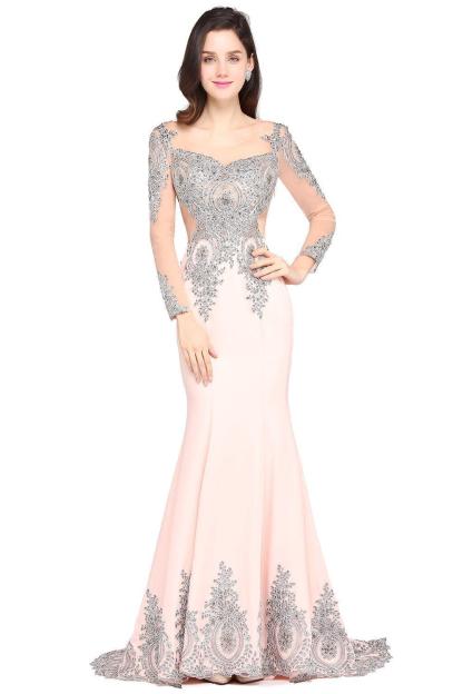 Mermaid Long Sleeves Appliques Beads Wedding Guest Dresses