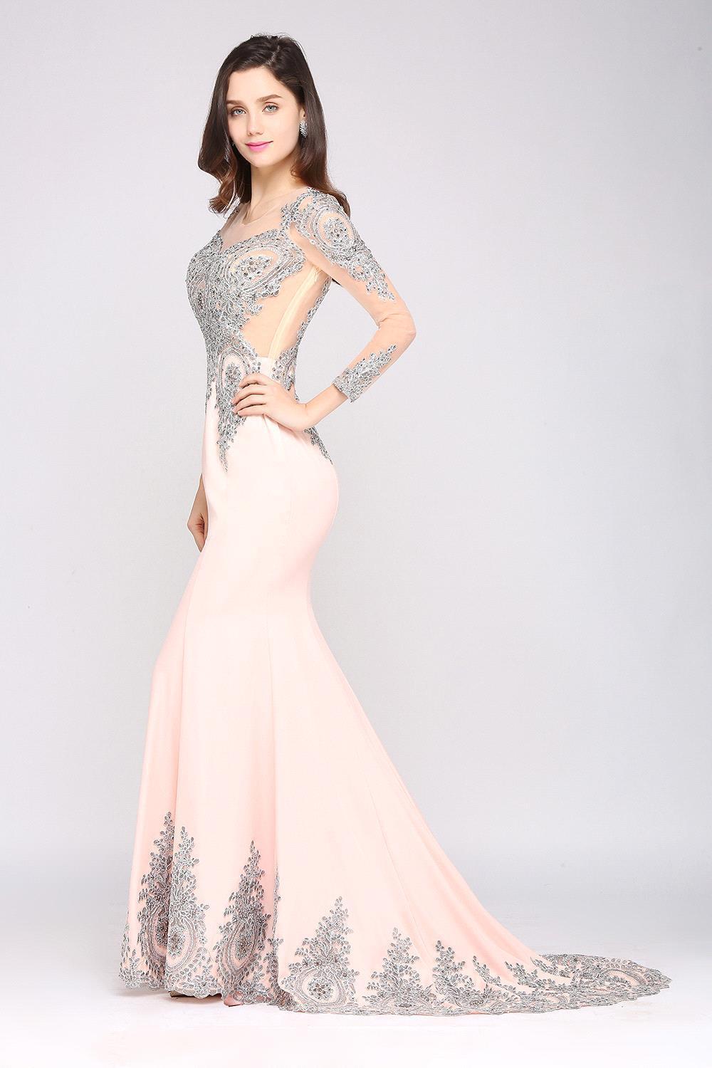 Mermaid Long Sleeves Appliques Beads Wedding Guest Dresses