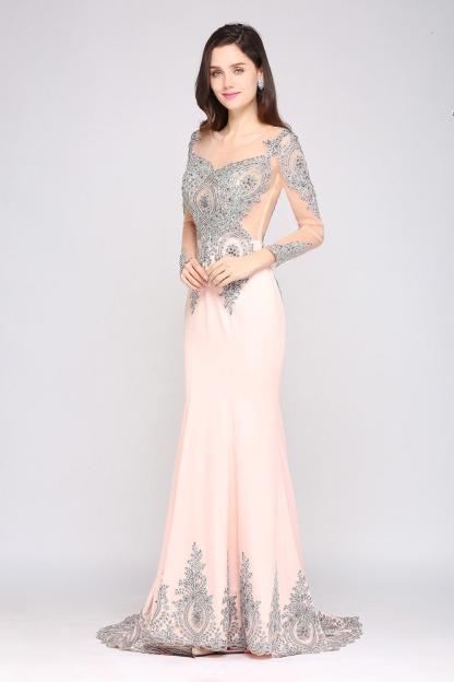 Mermaid Long Sleeves Appliques Beads Wedding Guest Dresses