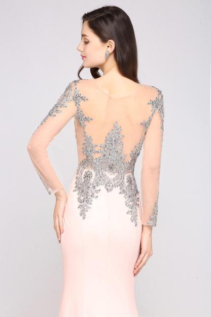 Mermaid Long Sleeves Appliques Beads Wedding Guest Dresses