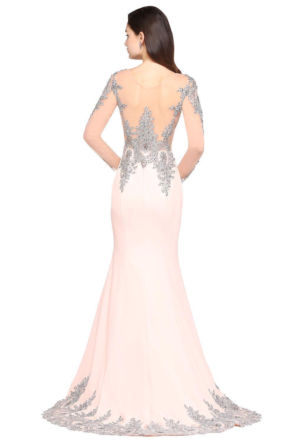 Mermaid Long Sleeves Appliques Beads Wedding Guest Dresses