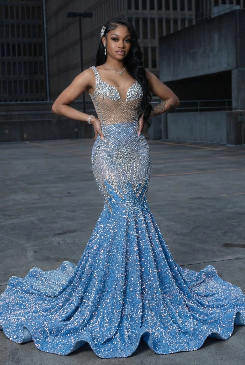 Mermaid Sequin Sweetheart Beaded Long Prom Dress