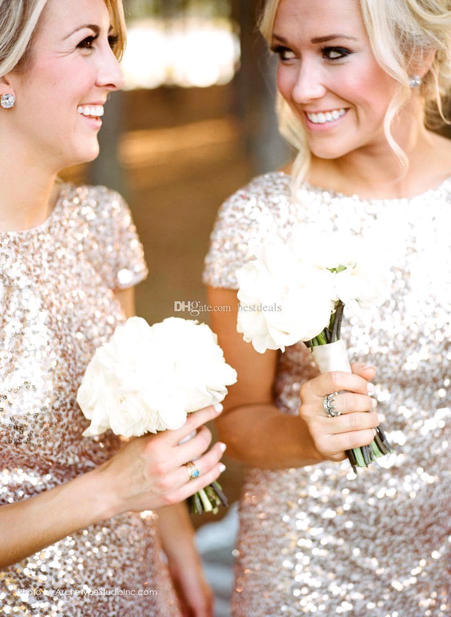 Mermaid Sparkly Sequins Scoop Short-Sleeves Floor-Length Bridesmaid Dresses
