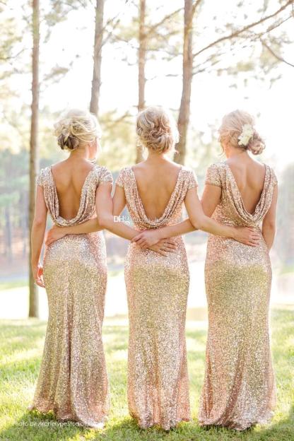 Mermaid Sparkly Sequins Scoop Short-Sleeves Floor-Length Bridesmaid Dresses