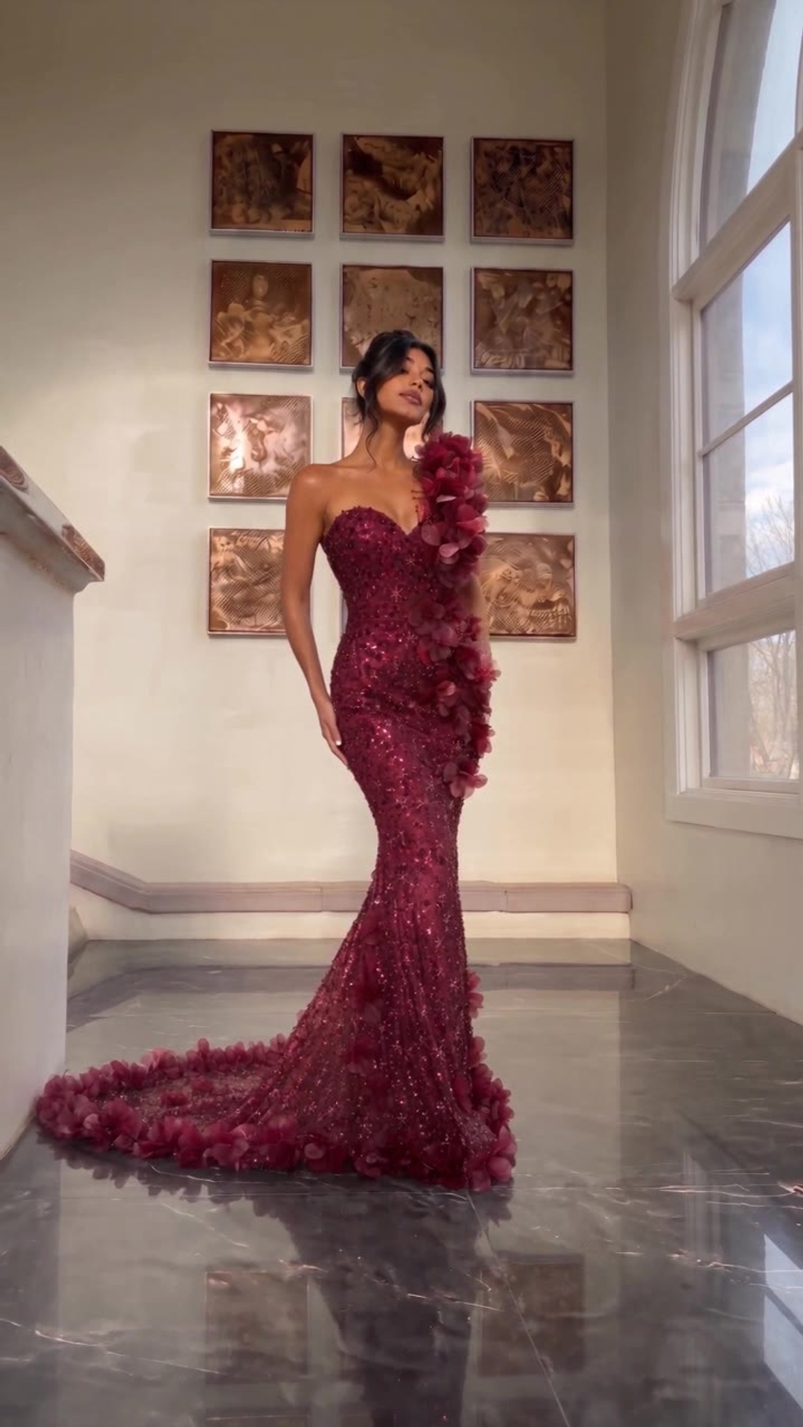 Mermaid Sweetheart Long One Shoulder 3D Flowers Open Back Prom Dress
