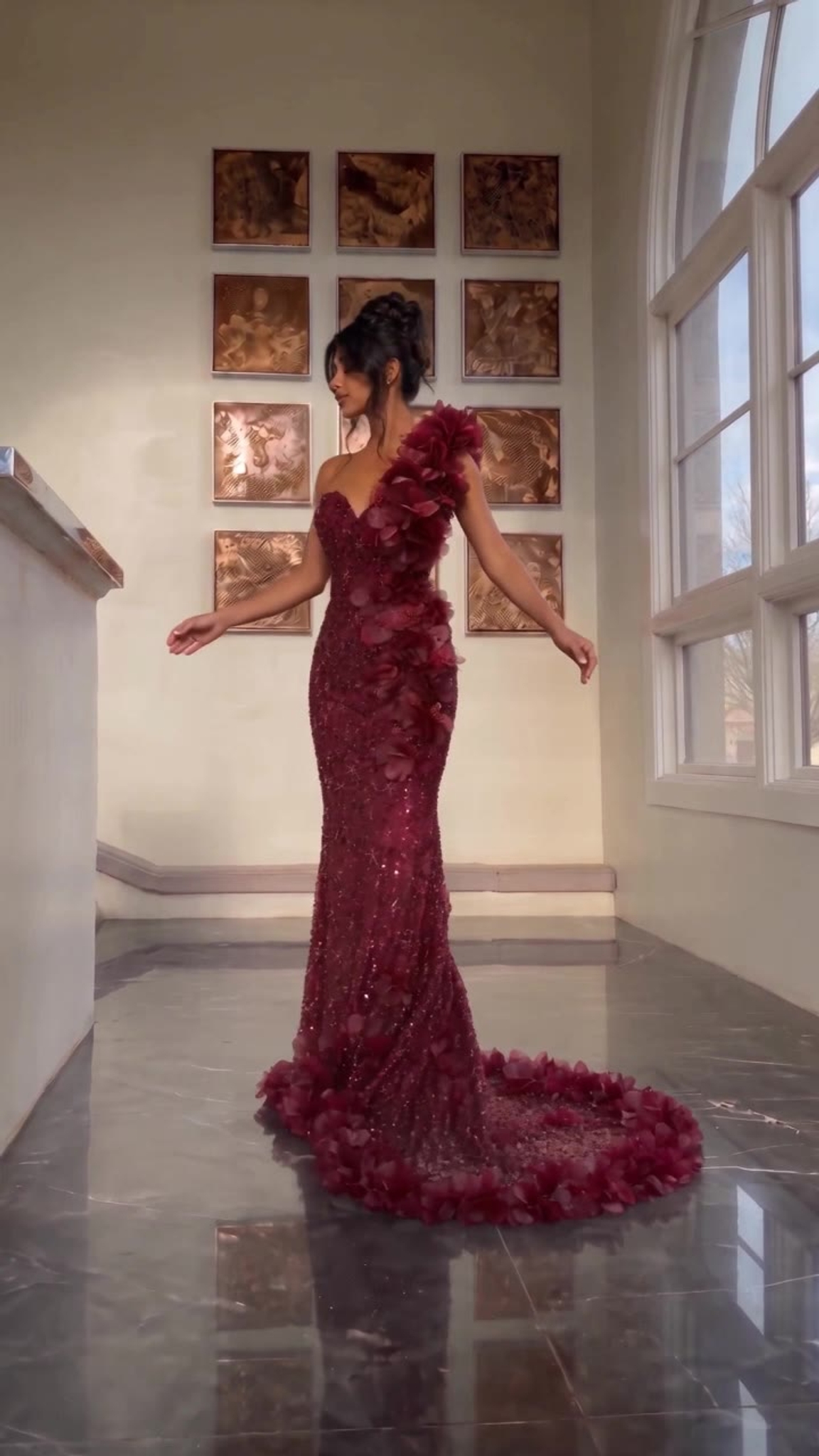 Mermaid Sweetheart Long One Shoulder 3D Flowers Open Back Prom Dress