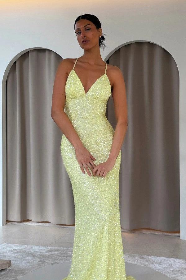 Cocosbride V-neck Sequined Backless Mermaid Prom Dress