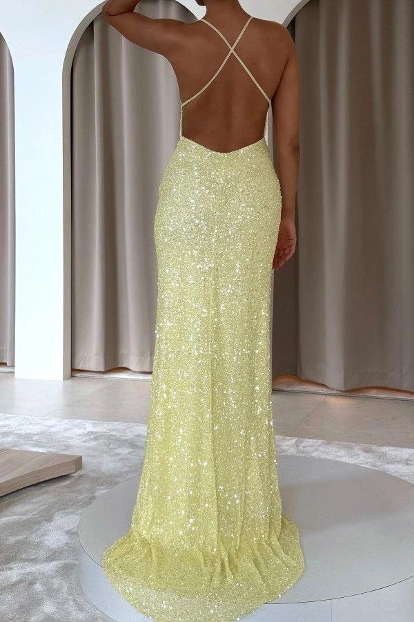 Cocosbride V-neck Sequined Backless Mermaid Prom Dress