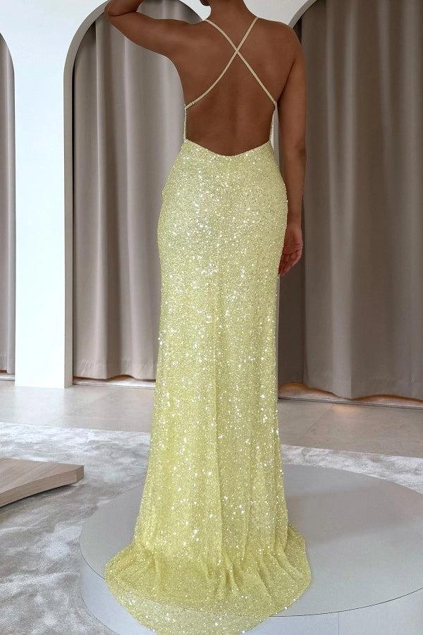 Cocosbride V-neck Sequined Backless Mermaid Prom Dress