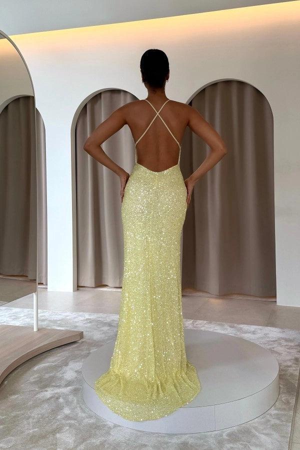Cocosbride V-neck Sequined Backless Mermaid Prom Dress