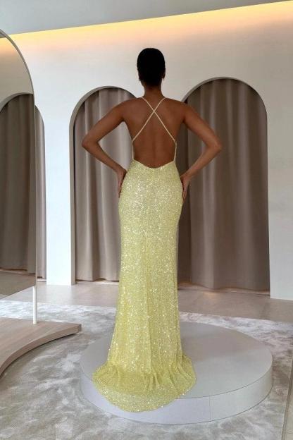 Cocosbride V-neck Sequined Backless Mermaid Prom Dress