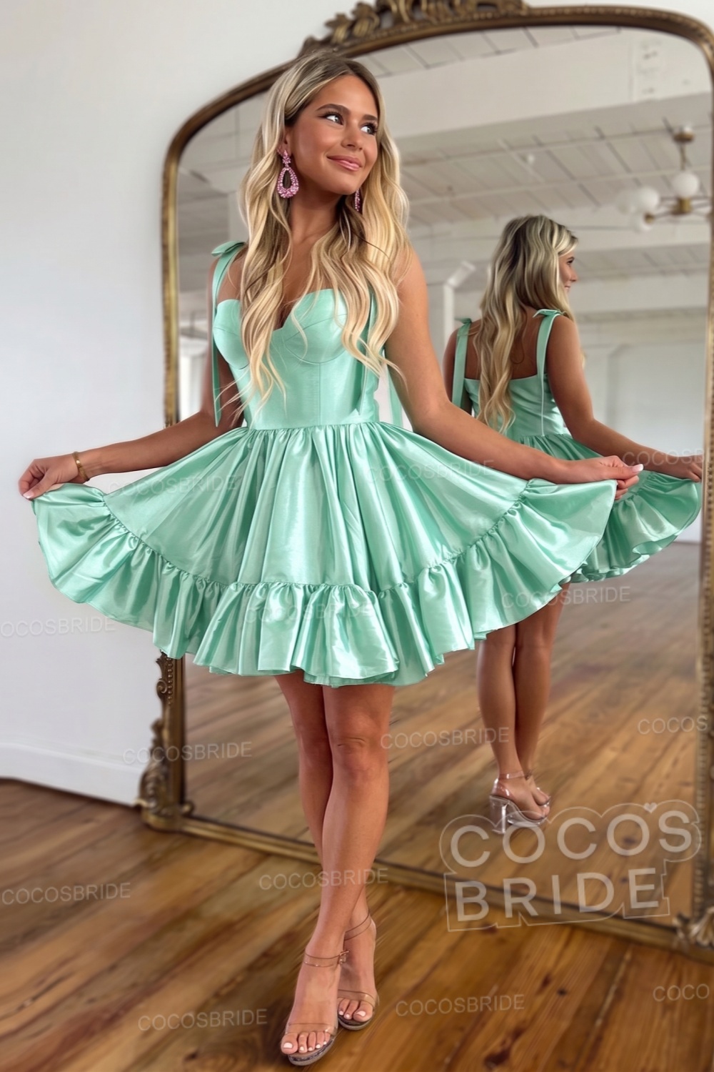 Simple Pink A-Line Short Satin Sweetheart Homecoming Dress