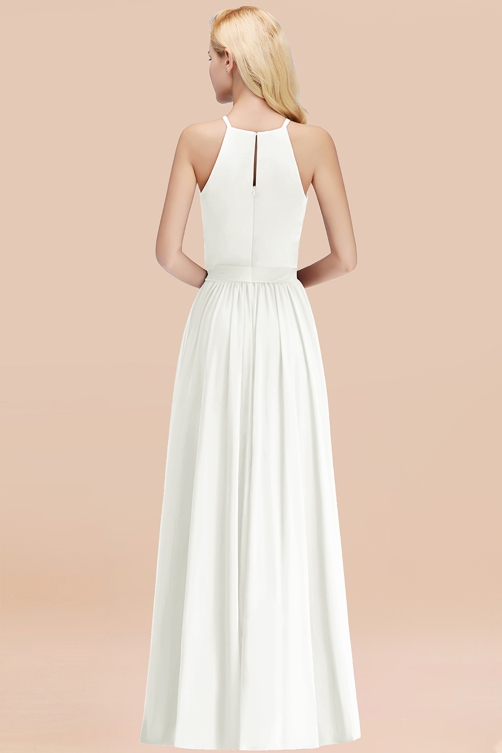 Modest Long A-line Halter Chiffon Bow Ivory Bridesmaid Dresses