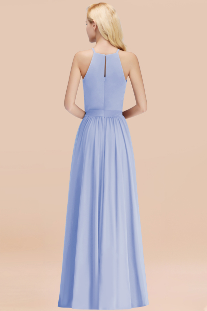Modest Long A-line Halter Chiffon Bow Lavender Bridesmaid Dresses