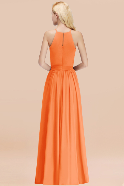 Modest Long A-line Halter Chiffon Bow Orange Bridesmaid Dresses