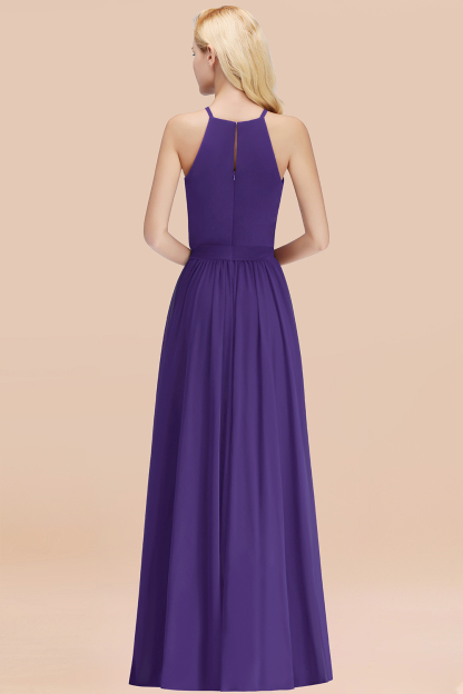 Modest Long A-line Halter Chiffon Bow Regency Bridesmaid Dresses