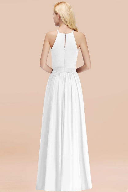 Modest Long A-line Halter Chiffon Bow White Bridesmaid Dresses