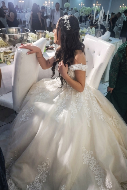 Modest Long A-line Off the Shoulder Tulle Wedding Dress with Lace