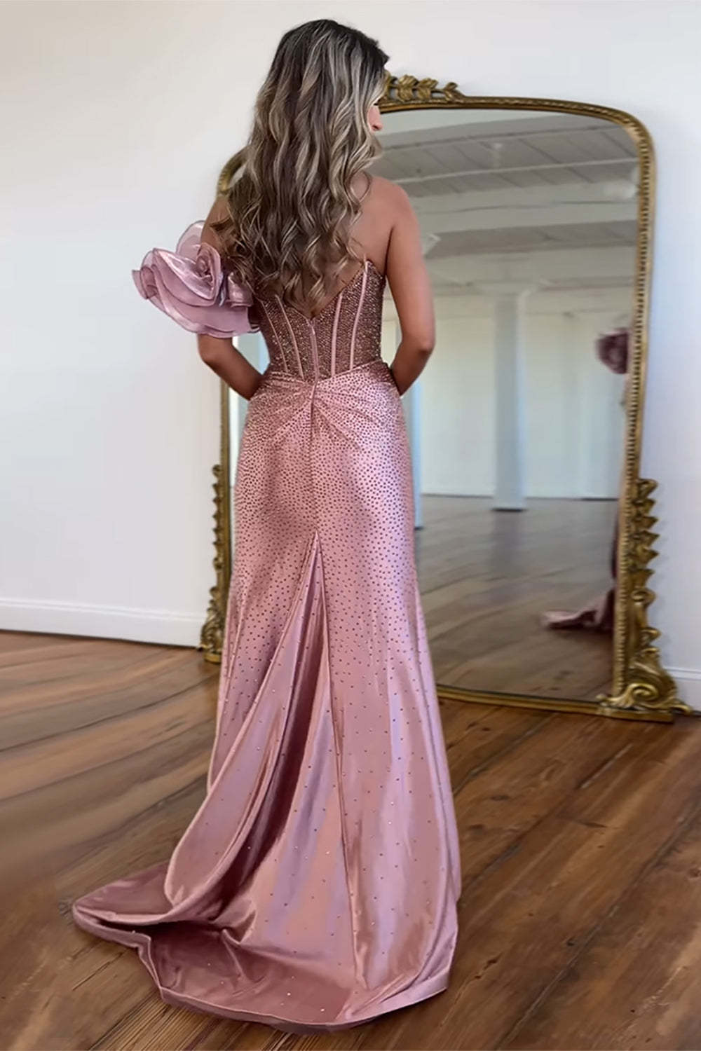 Long One Shoulder Mermaid Train Prom Dress with Slit