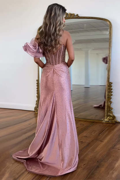 Long One Shoulder Mermaid Train Prom Dress with Slit