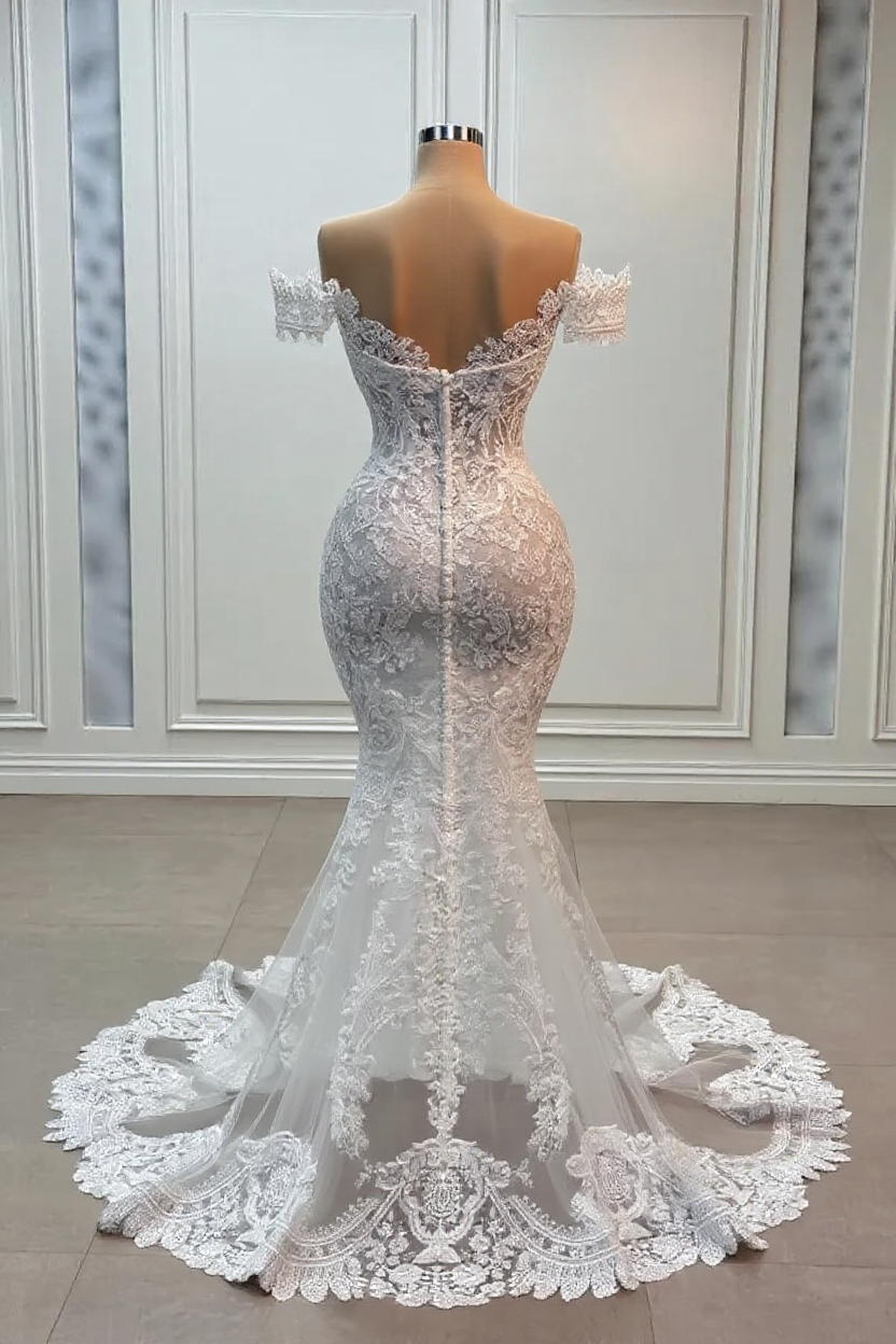 Off The Shoulder Lace Sweetheart Mermaid Long Wedding Dress