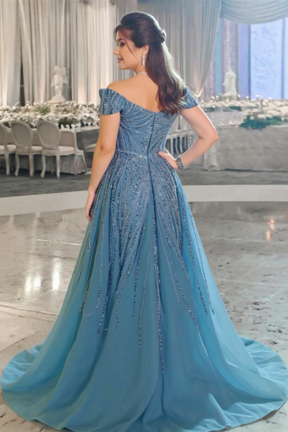 Off The Shoulder Mermaid Long Formal Evening Dresses with Beadings