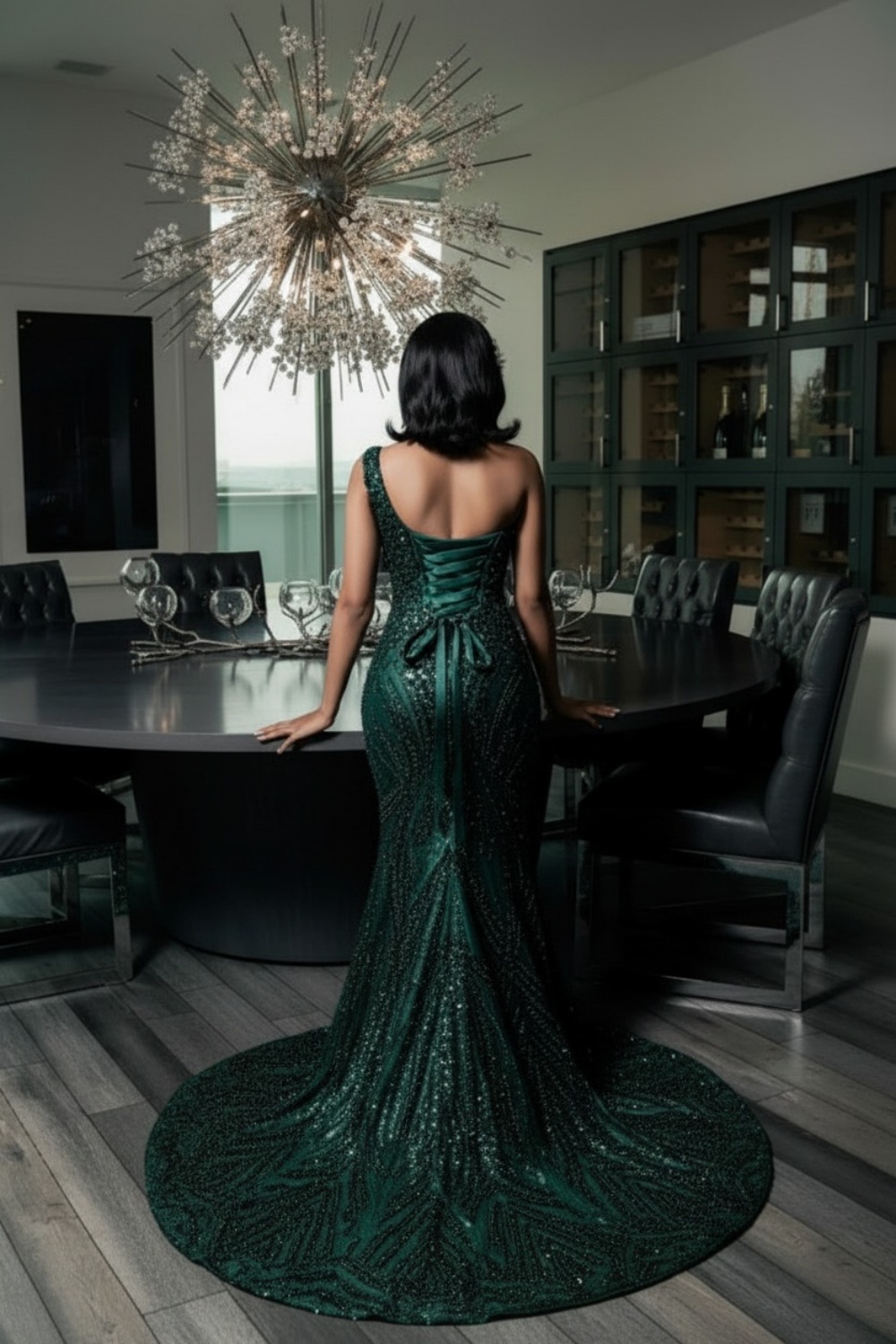 One Shoulder Sleeveless Mermaid Prom Dress with Beaded