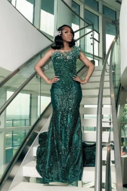 One Shoulder Sleeveless Mermaid Prom Dress with Beaded