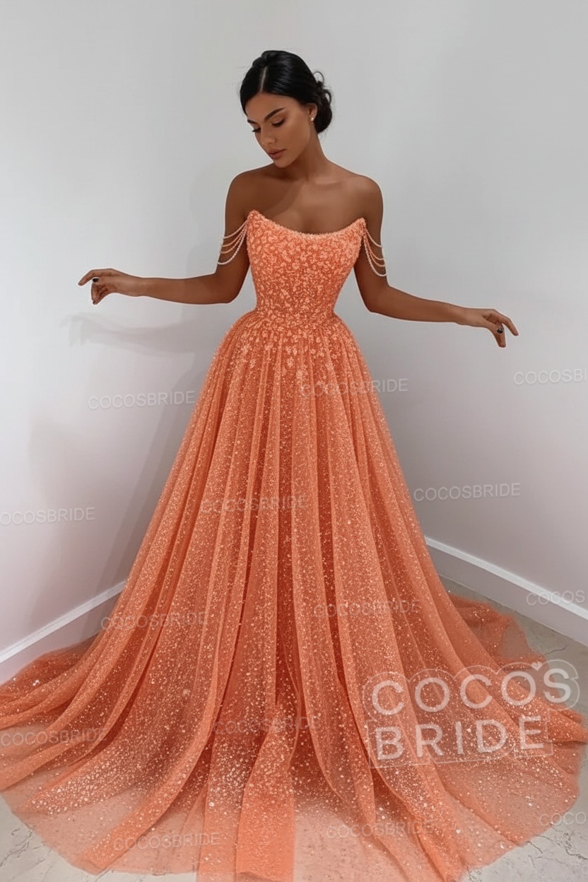 Long A-line Sparkly Sleeveless Sequined Formal Prom Dress