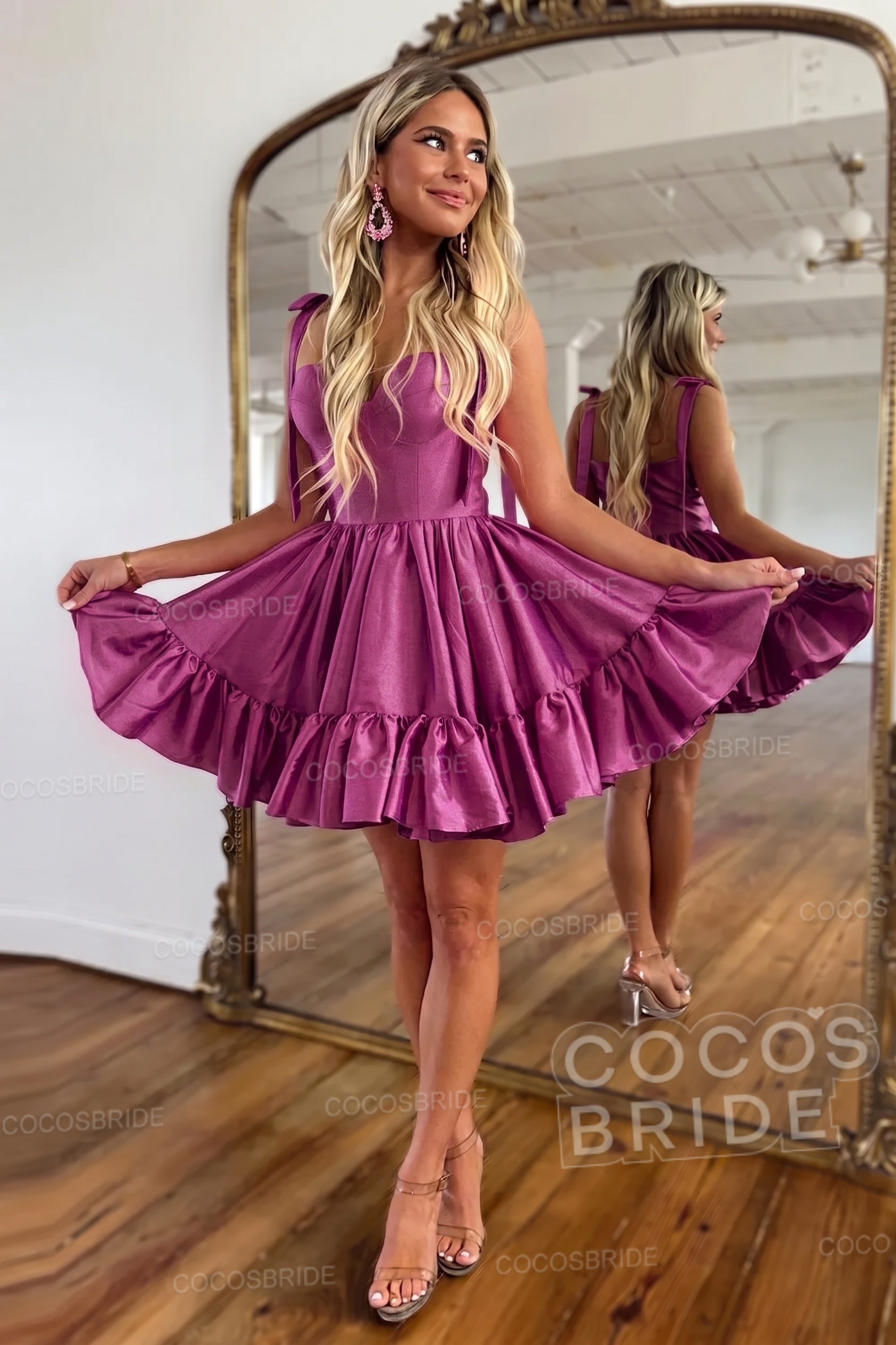 Simple Pink A-Line Short Satin Sweetheart Homecoming Dress