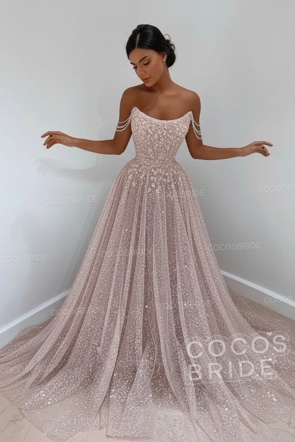 Long A-line Sparkly Sleeveless Sequined Formal Prom Dress