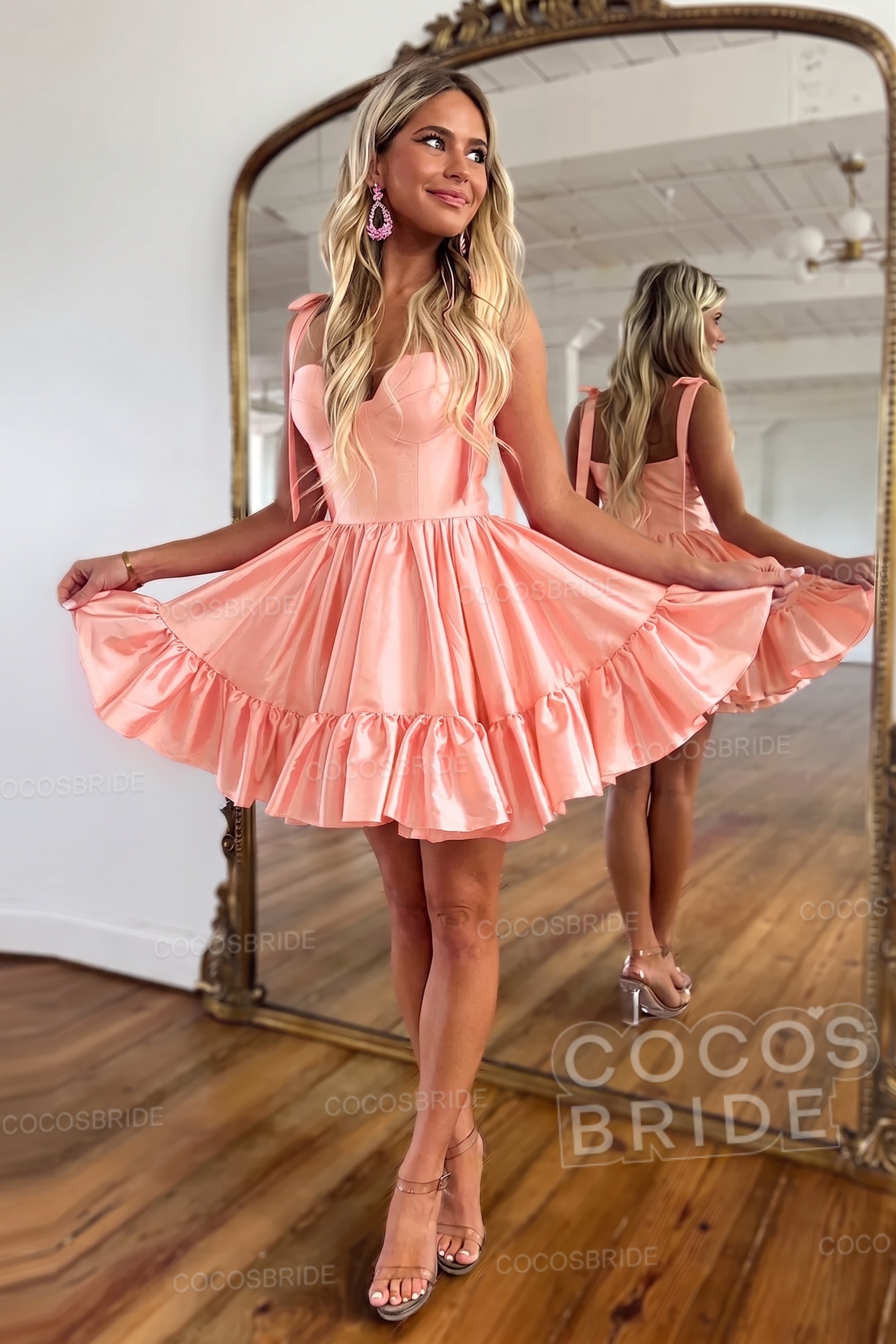 Simple Pink A-Line Short Satin Sweetheart Homecoming Dress