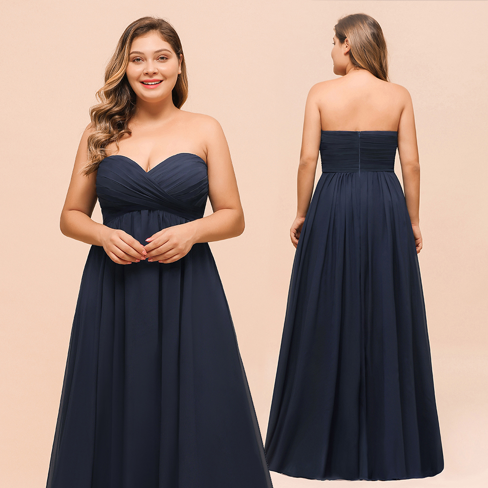 Plus Size Long Sweetheart Chiffon Dark Navy Bridesmaid Dress