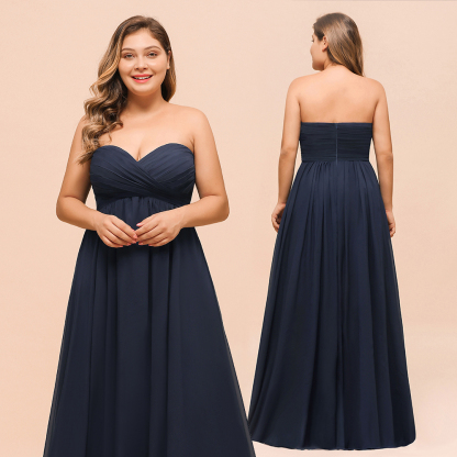 Plus Size Long Sweetheart Chiffon Dark Navy Bridesmaid Dress