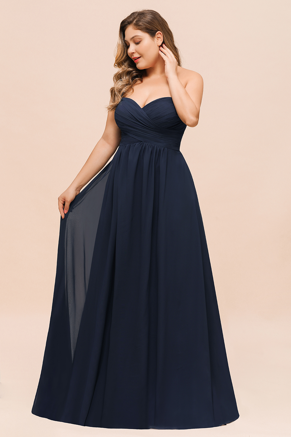 Plus Size Dark Navy Long Sweetheart Chiffon Wedding Guest Dresses