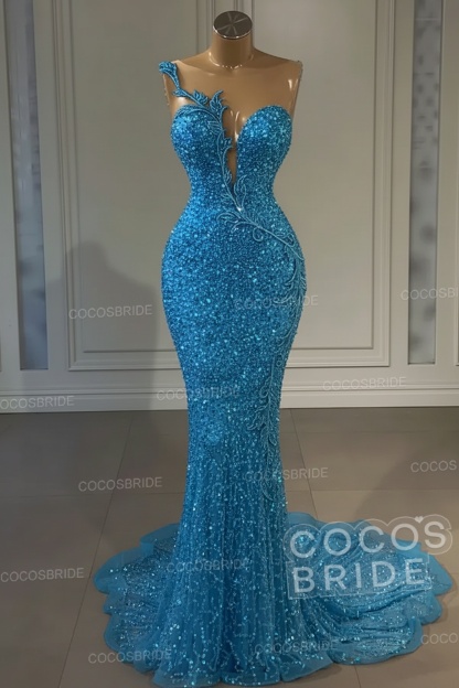 Long Mermaid Sweetheart Tulle Sequin Formal Prom Dress
