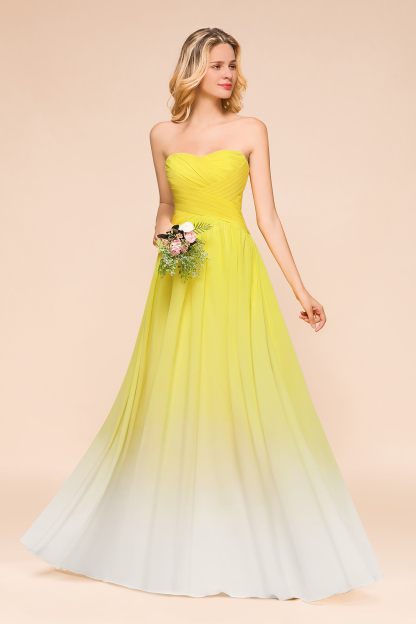 Pretty Strapless Backless A-line Floor-length Chiffon Ruched Bridesmaid Dress